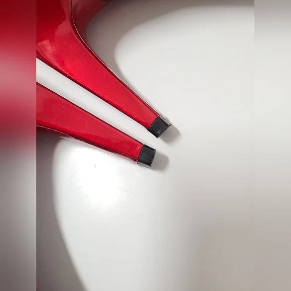 Stuart Weitzman Max Patent Leather Peep Toe Heels in Red Quasar Sz 8½N - Picture 11 of 13